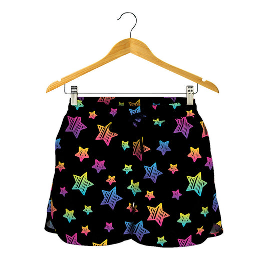 Rainbow Stars Pattern Print Women's Shorts