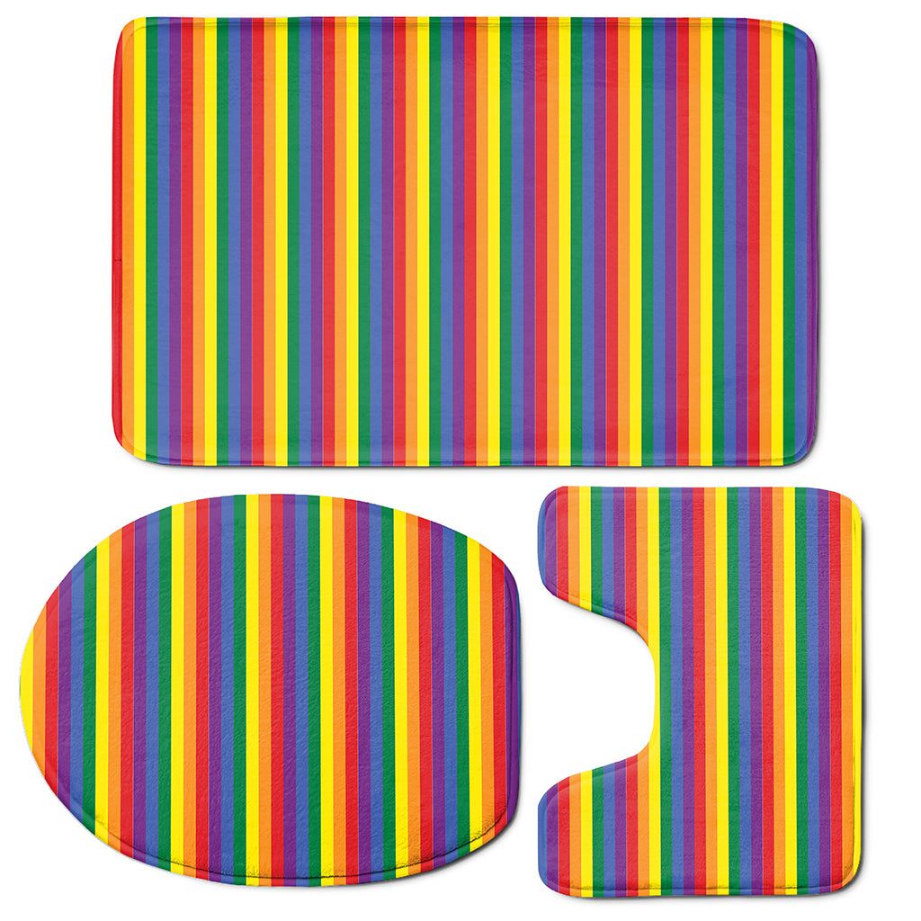 Rainbow Stripe Print 3 Piece Bath Mat Set