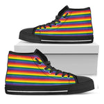 Rainbow Stripe Print Black High Top Shoes