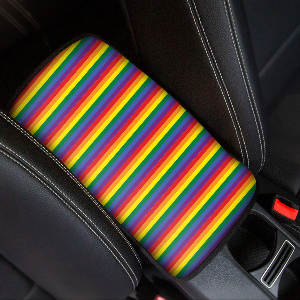 Rainbow Stripe Print Car Center Console Cover