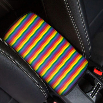 Rainbow Stripe Print Car Center Console Cover