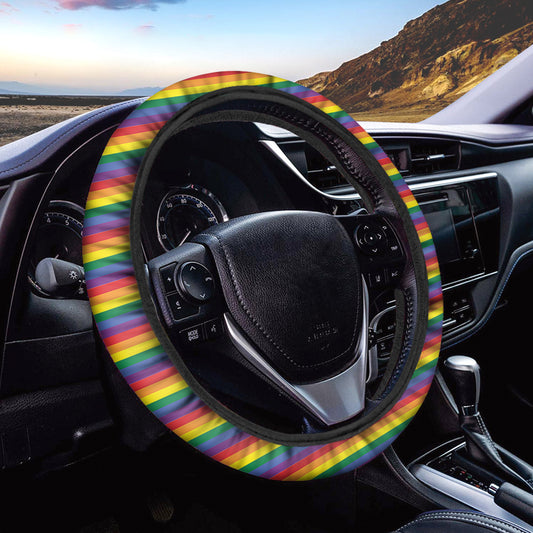 Rainbow Stripe Print Car Steering Wheel Cover