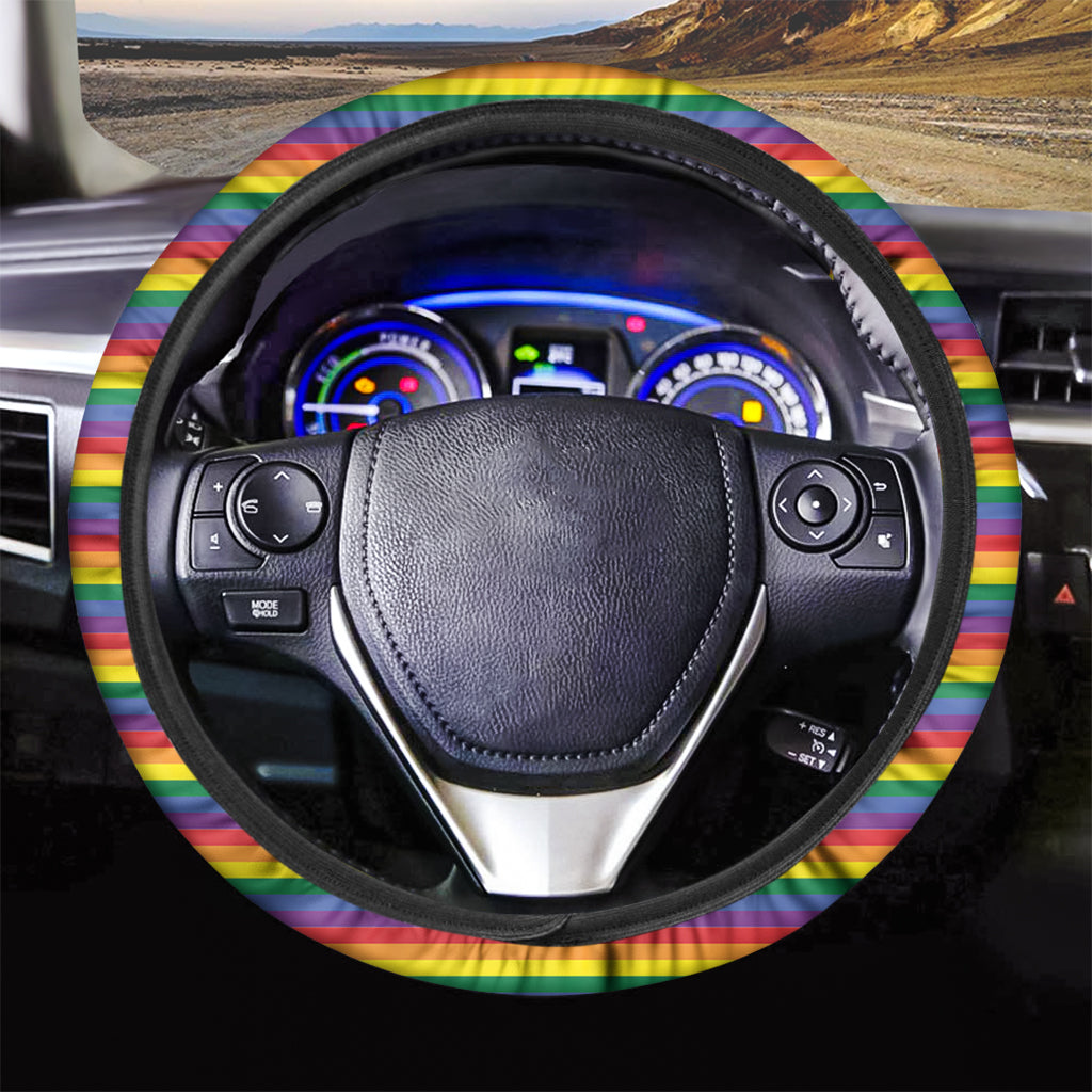 Rainbow Stripe Print Car Steering Wheel Cover