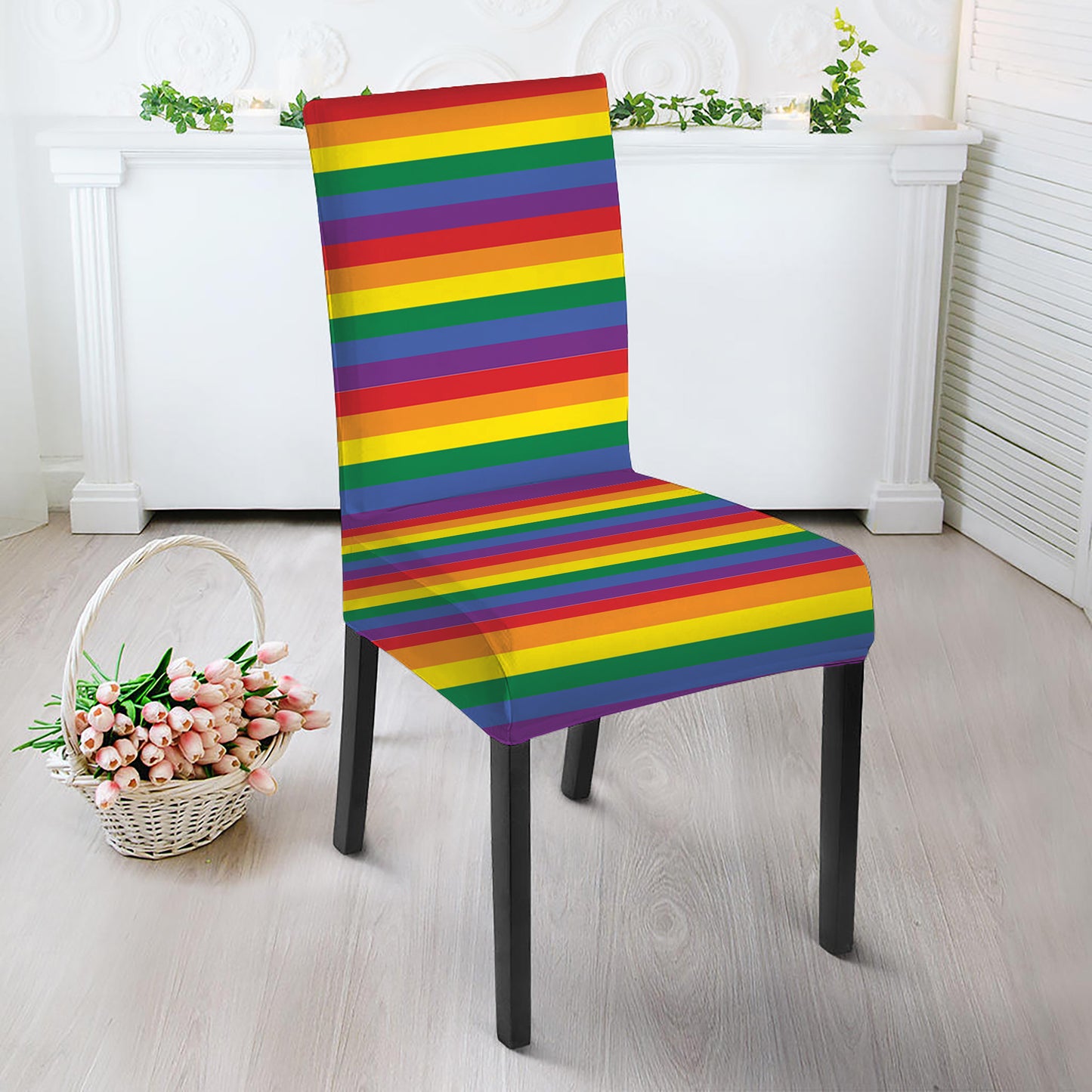 Rainbow Stripe Print Dining Chair Slipcover