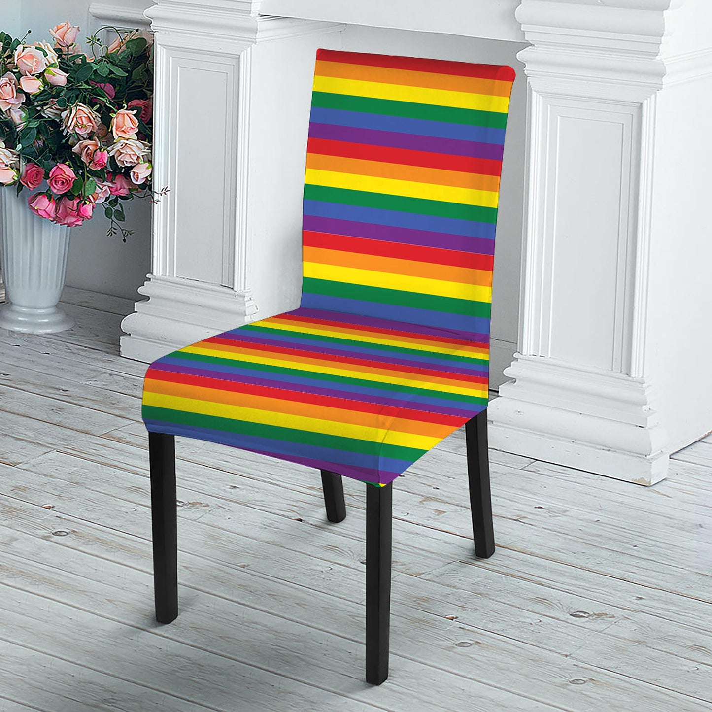 Rainbow Stripe Print Dining Chair Slipcover