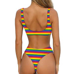 Rainbow Stripe Print Front Bow Tie Bikini