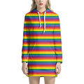 Rainbow Stripe Print Pullover Hoodie Dress