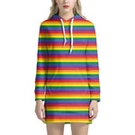 Rainbow Stripe Print Hoodie Dress