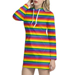 Rainbow Stripe Print Hoodie Dress