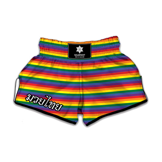 Rainbow Stripe Print Muay Thai Boxing Shorts