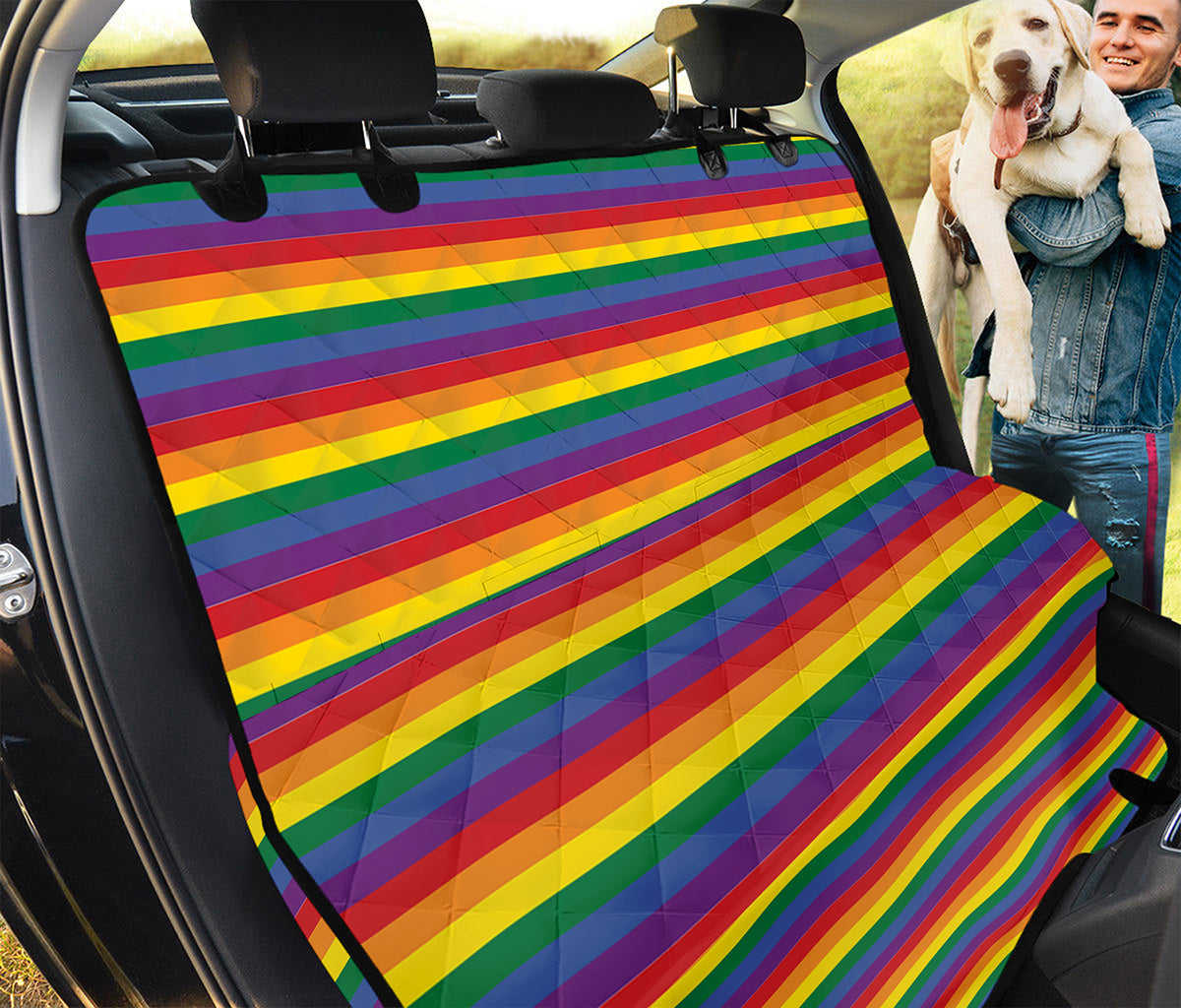 Rainbow Stripe Print Pet Car Back Seat Cover