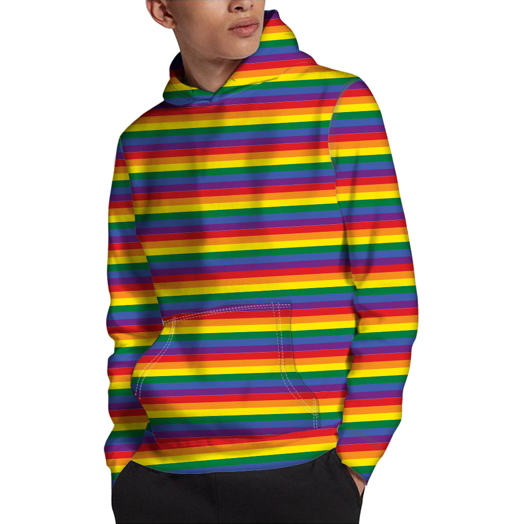 Rainbow Stripe Print Pullover Hoodie