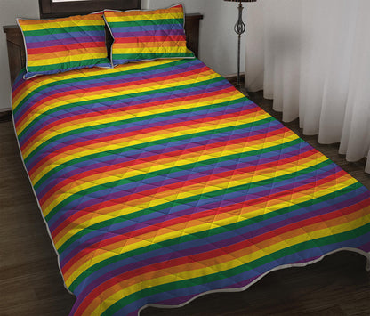 Rainbow Stripe Print Quilt Bed Set