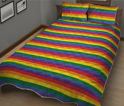 Rainbow Stripe Print Quilt Bed Set