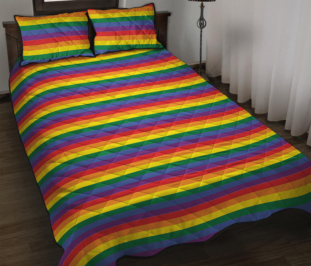 Rainbow Stripe Print Quilt Bed Set