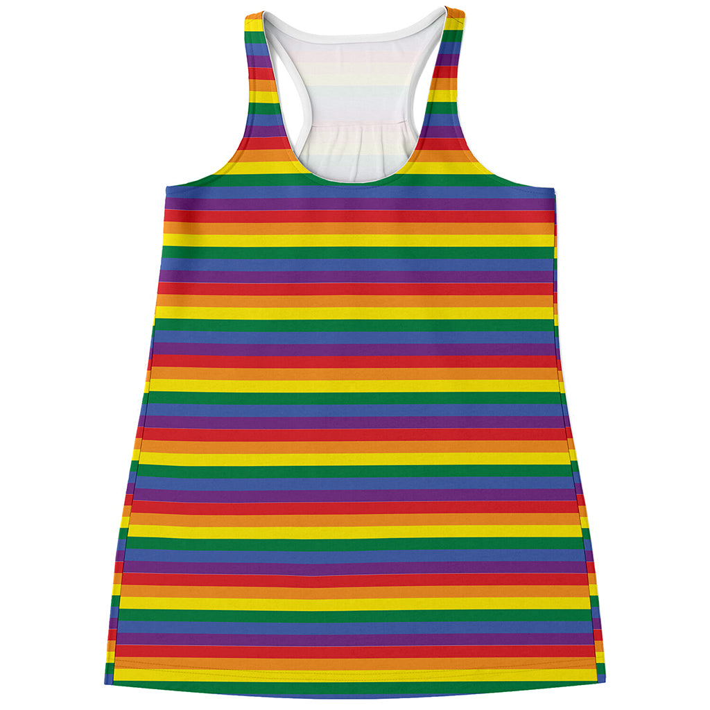 Rainbow Stripe Print Women's Racerback Tank Top