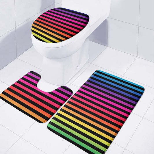 Rainbow Striped Pattern Print 3 Piece Bath Mat Set