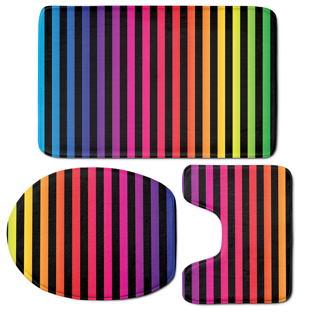 Rainbow Striped Pattern Print 3 Piece Bath Mat Set