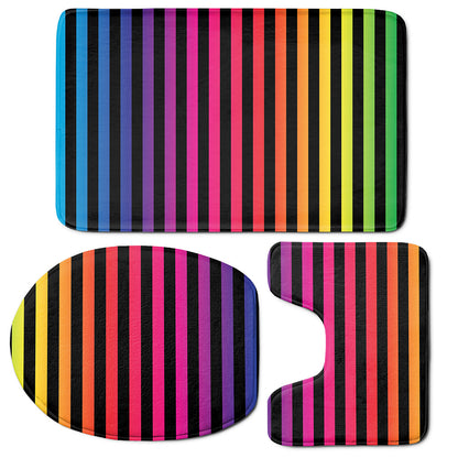 Rainbow Striped Pattern Print 3 Piece Bath Mat Set