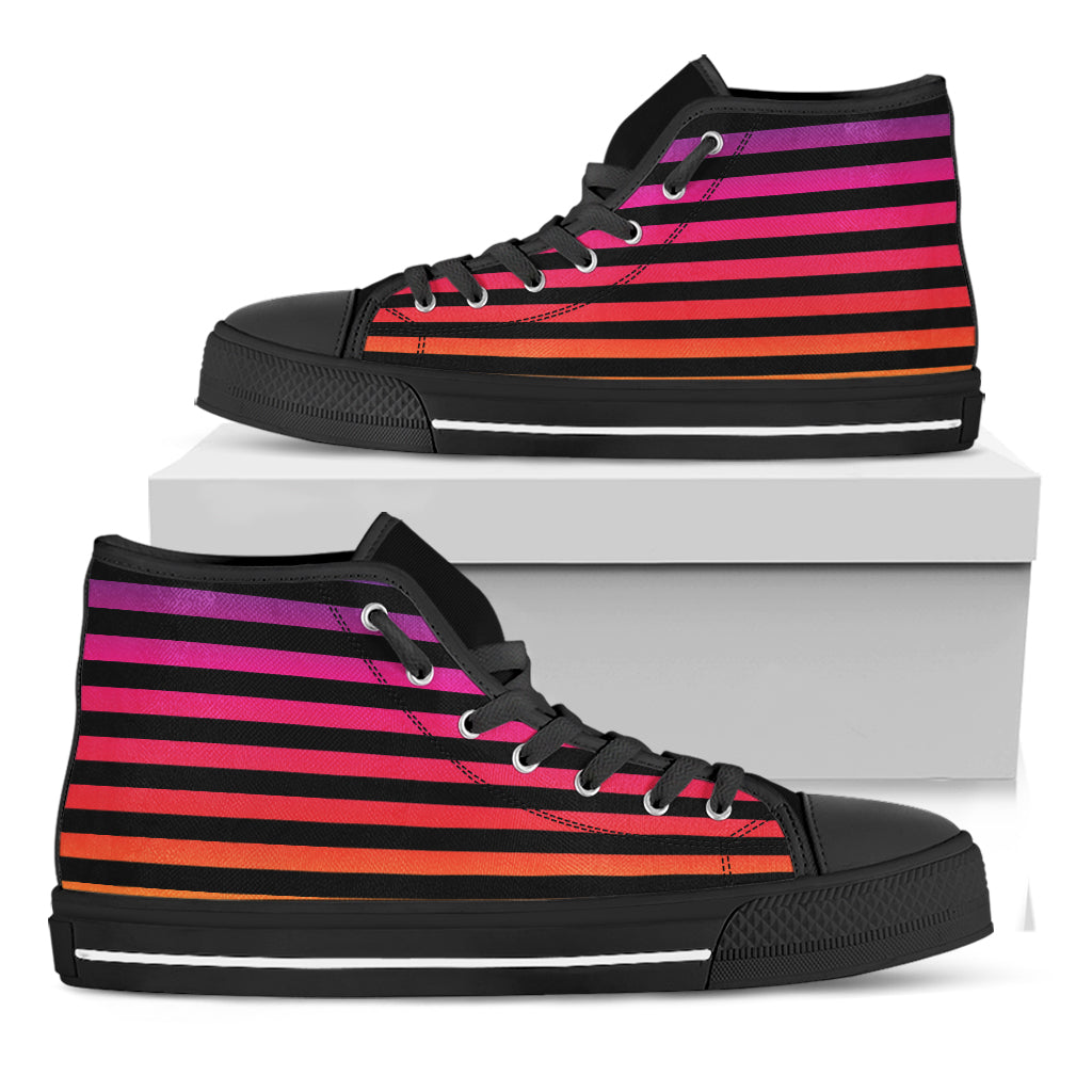 Rainbow Striped Pattern Print Black High Top Shoes