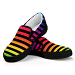 Rainbow Striped Pattern Print Black Slip On Shoes