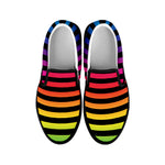 Rainbow Striped Pattern Print Black Slip On Shoes