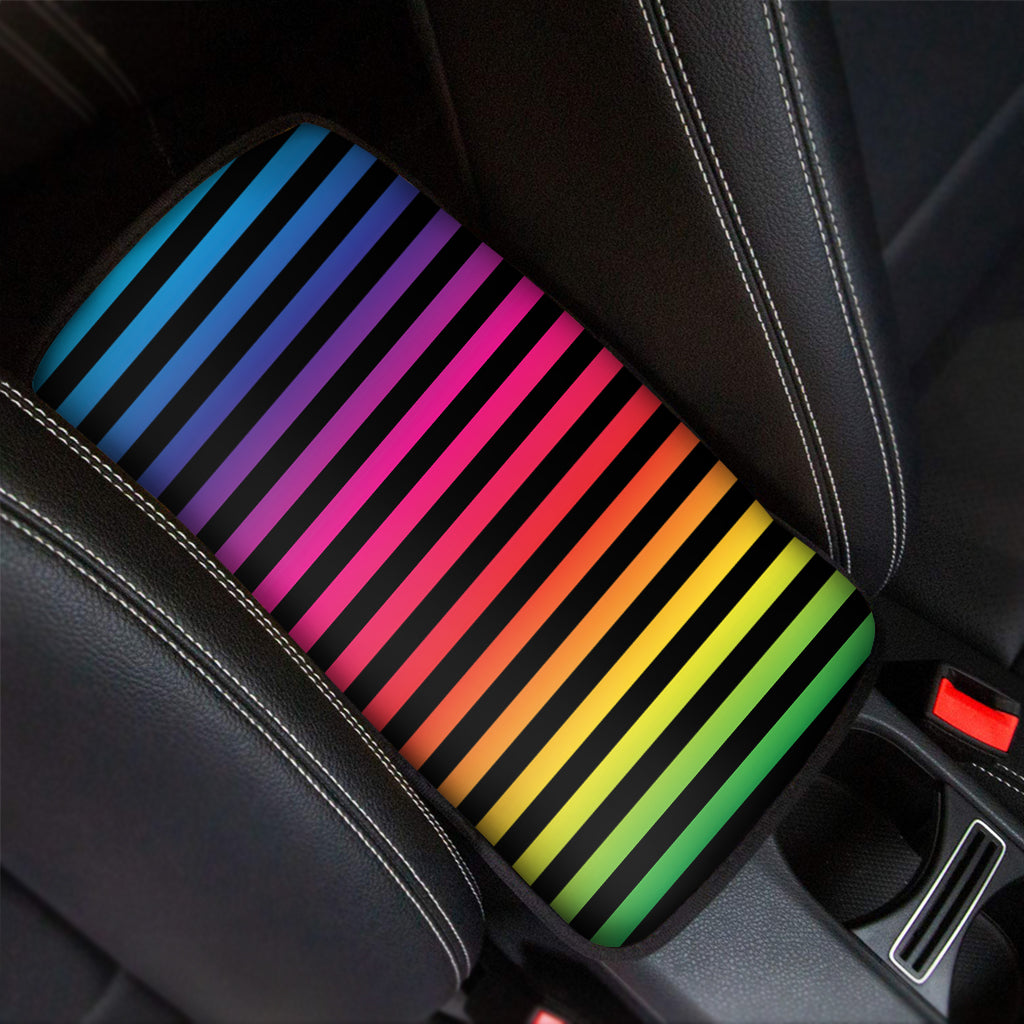 Rainbow Striped Pattern Print Car Center Console Cover