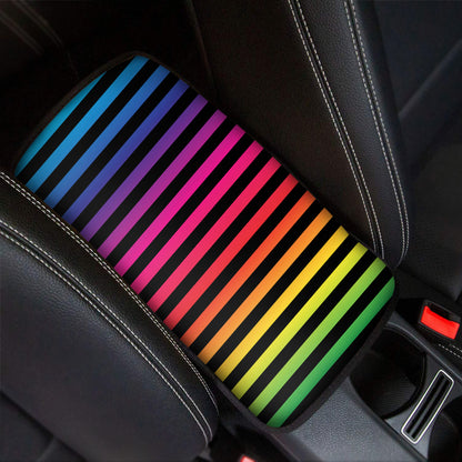 Rainbow Striped Pattern Print Car Center Console Cover