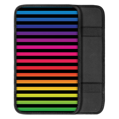 Rainbow Striped Pattern Print Car Center Console Cover