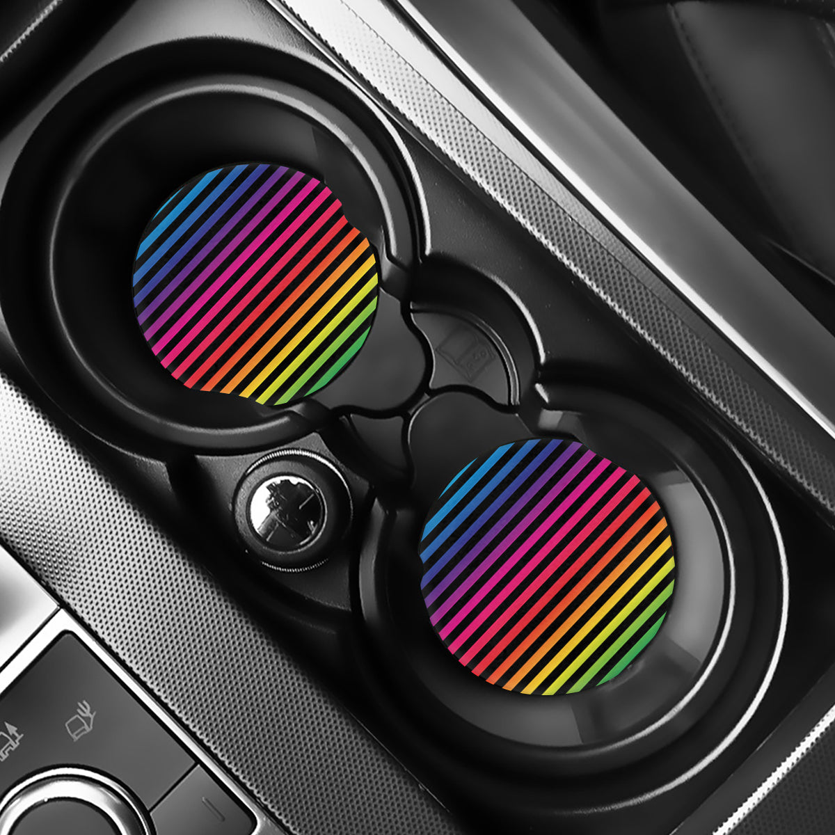 Rainbow Striped Pattern Print Car Coasters