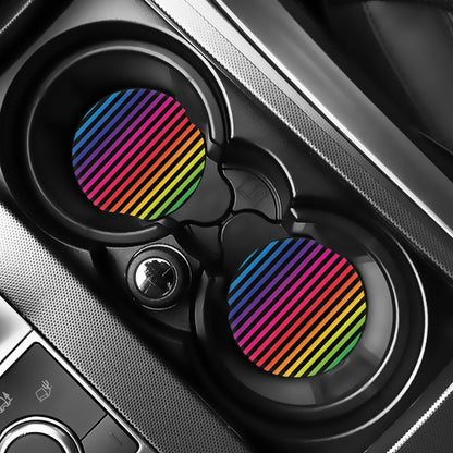 Rainbow Striped Pattern Print Car Coasters