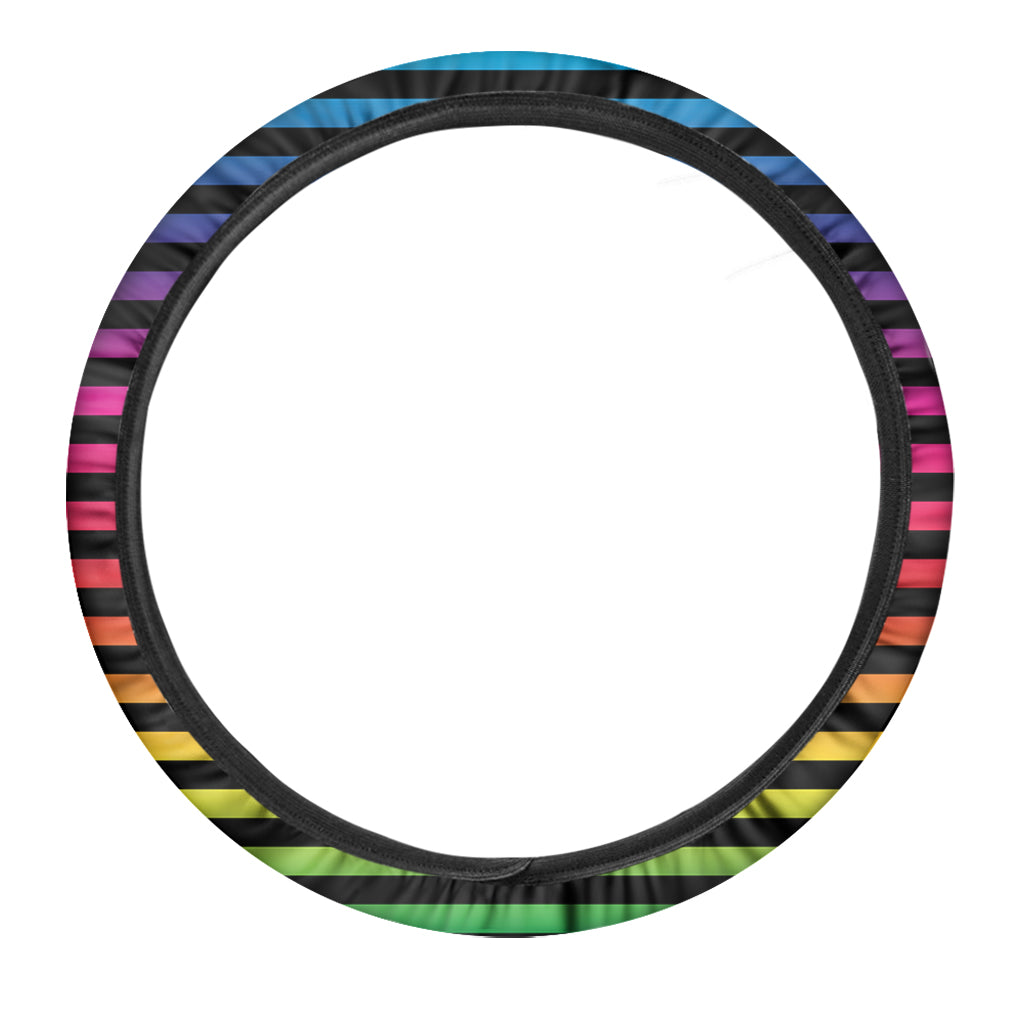 Rainbow Striped Pattern Print Car Steering Wheel Cover