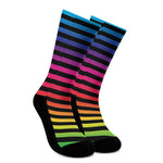 Rainbow Striped Pattern Print Crew Socks