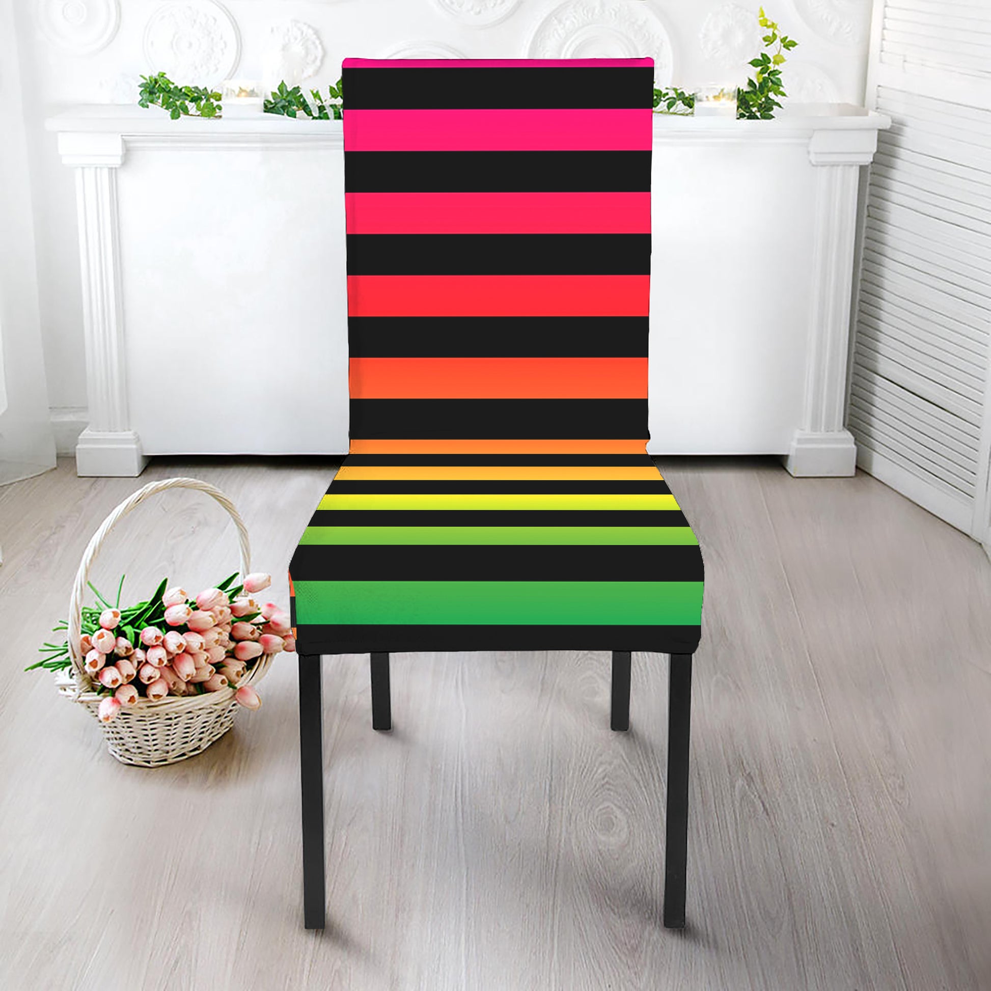 Rainbow Striped Pattern Print Dining Chair Slipcover
