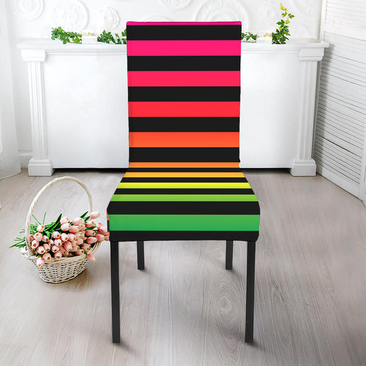 Rainbow Striped Pattern Print Dining Chair Slipcover