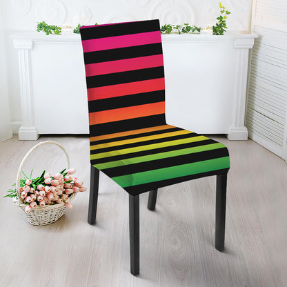 Rainbow Striped Pattern Print Dining Chair Slipcover