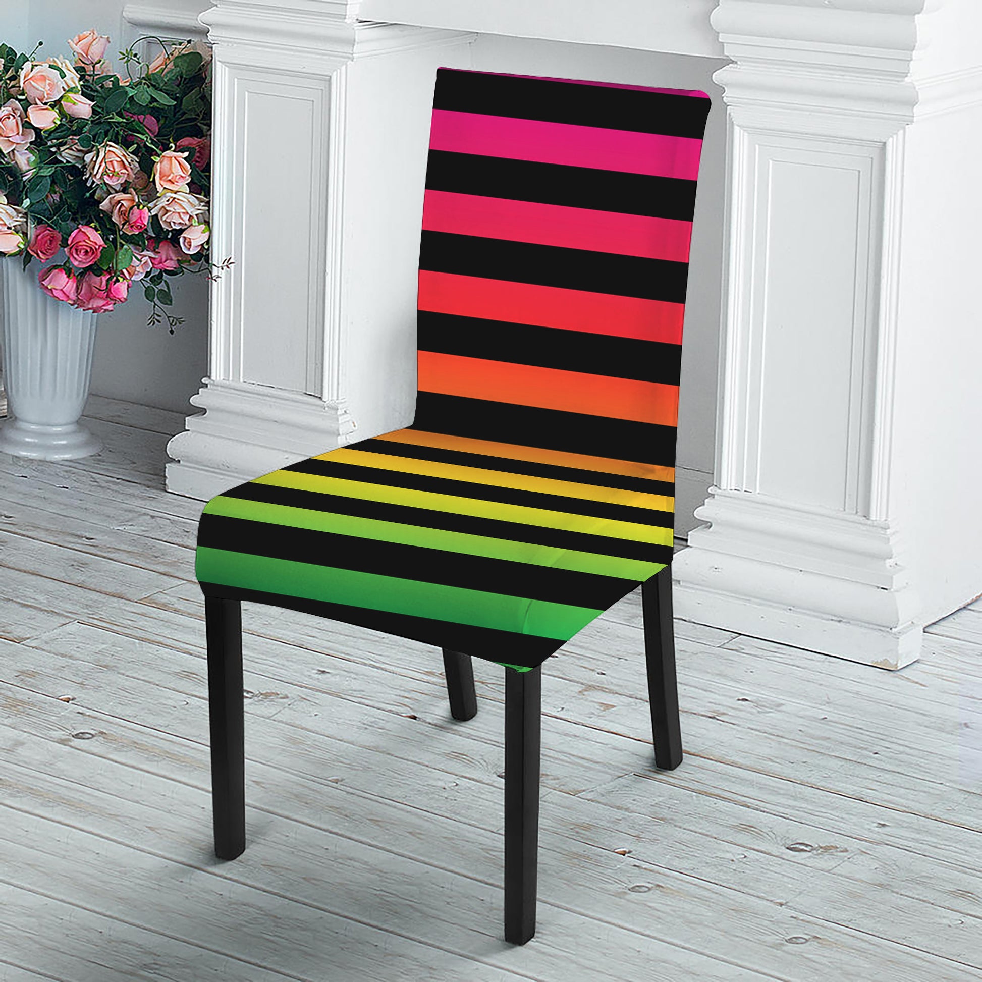 Rainbow Striped Pattern Print Dining Chair Slipcover