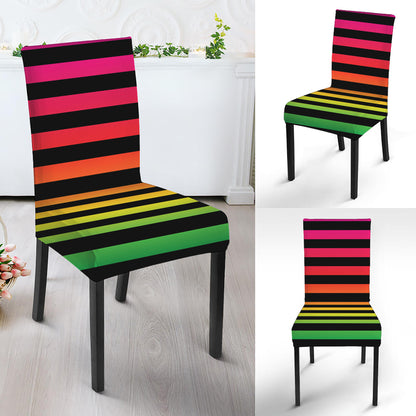 Rainbow Striped Pattern Print Dining Chair Slipcover