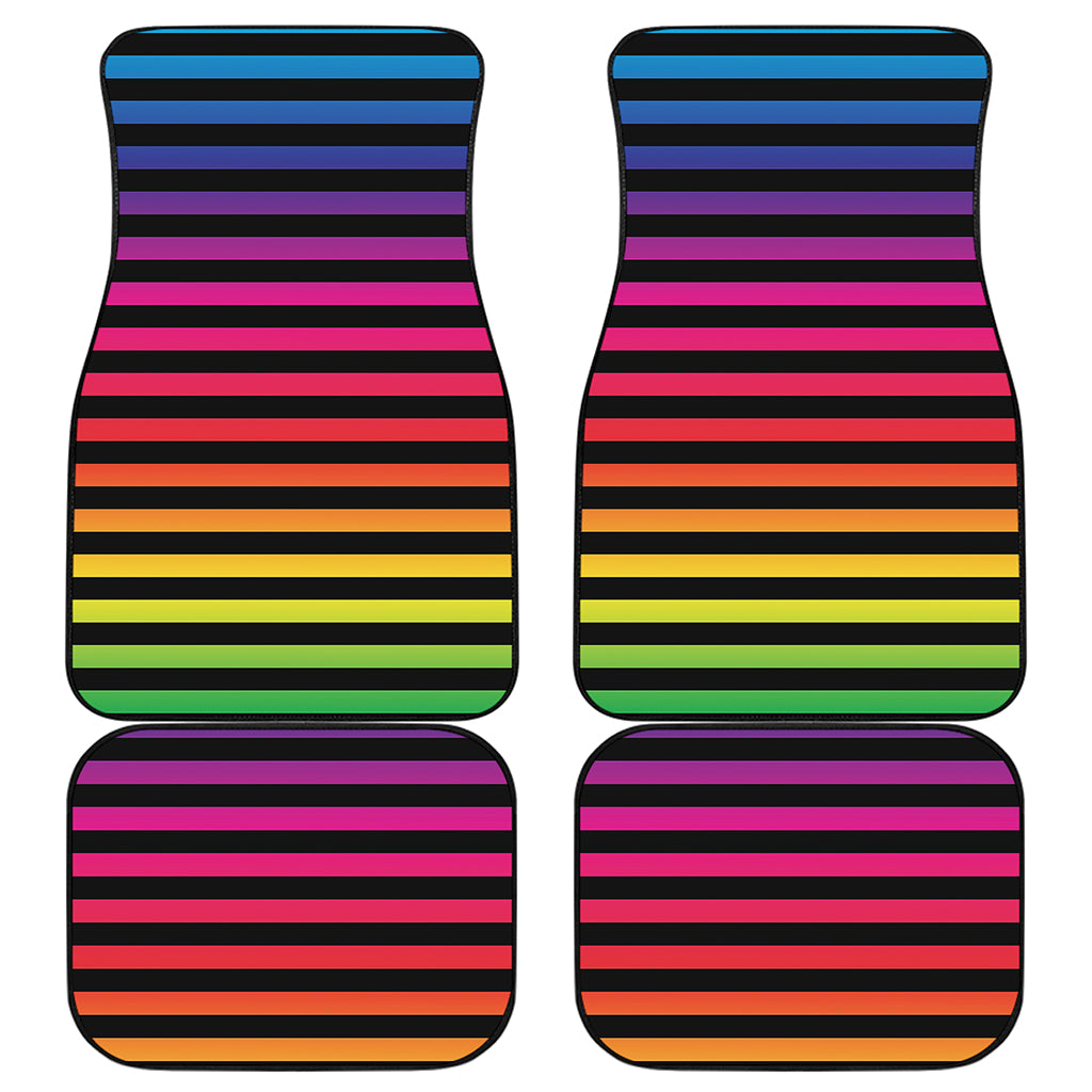Rainbow Striped Pattern Print Front and Back Car Floor Mats