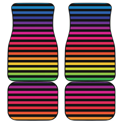 Rainbow Striped Pattern Print Front and Back Car Floor Mats