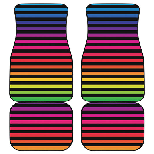 Rainbow Striped Pattern Print Front and Back Car Floor Mats