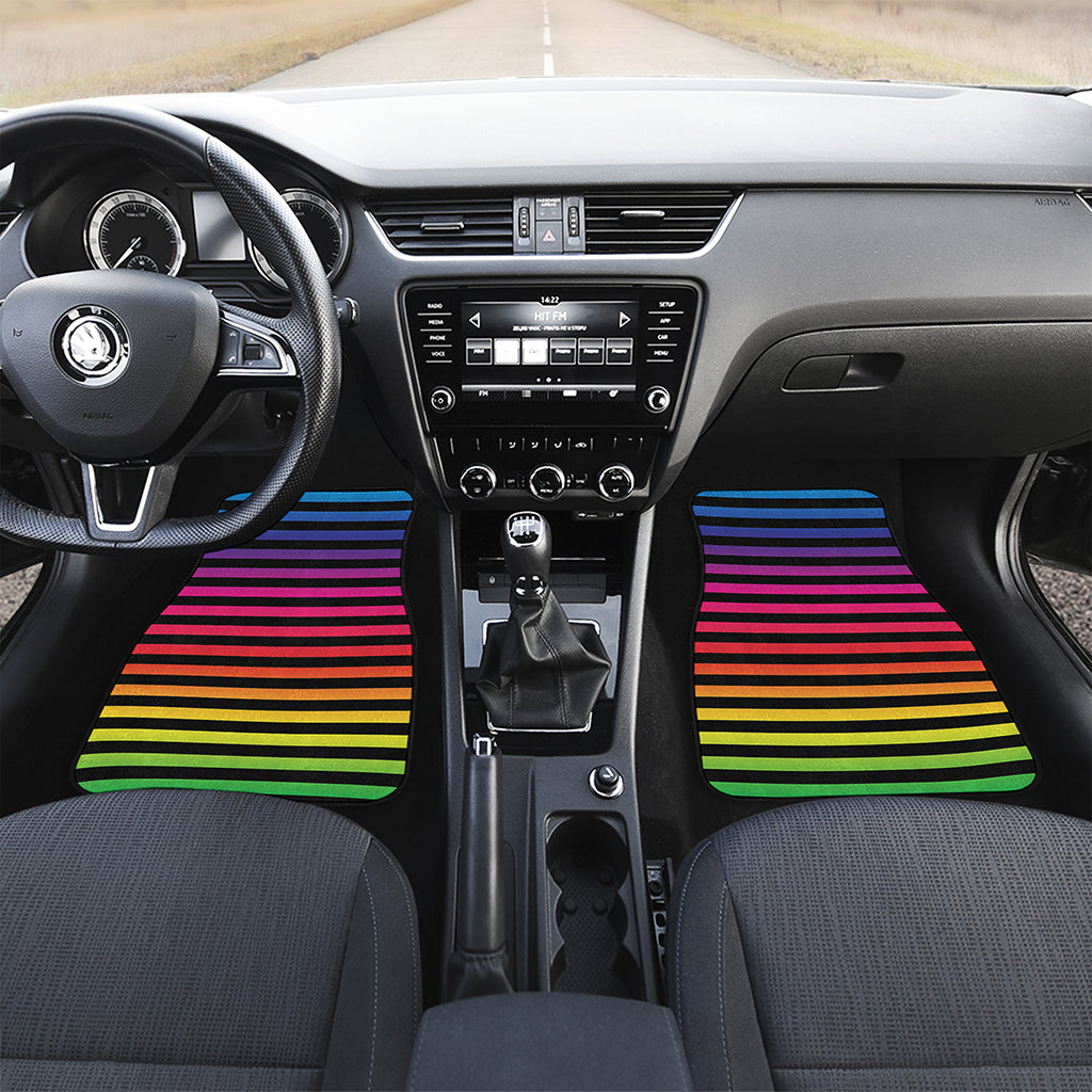 Rainbow Striped Pattern Print Front and Back Car Floor Mats