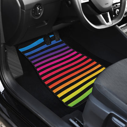 Rainbow Striped Pattern Print Front and Back Car Floor Mats