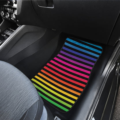 Rainbow Striped Pattern Print Front and Back Car Floor Mats