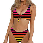 Rainbow Striped Pattern Print Front Bow Tie Bikini