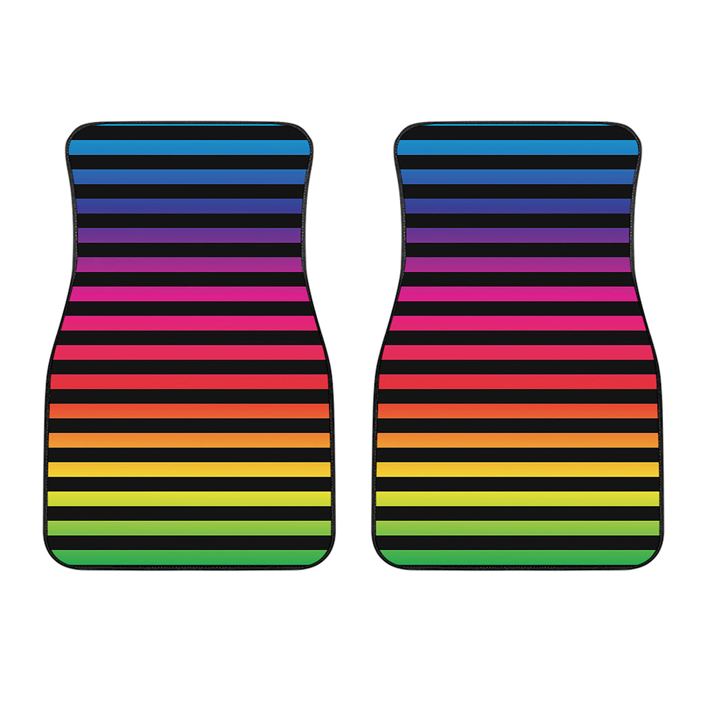 Rainbow Striped Pattern Print Front Car Floor Mats