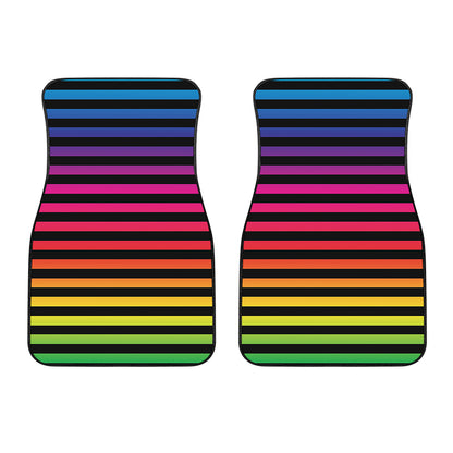 Rainbow Striped Pattern Print Front Car Floor Mats