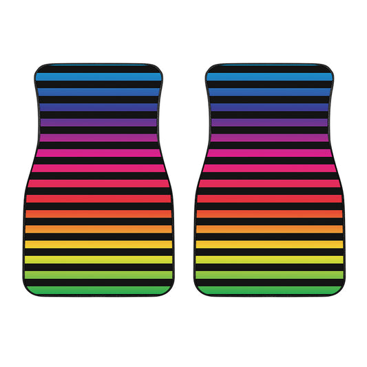Rainbow Striped Pattern Print Front Car Floor Mats