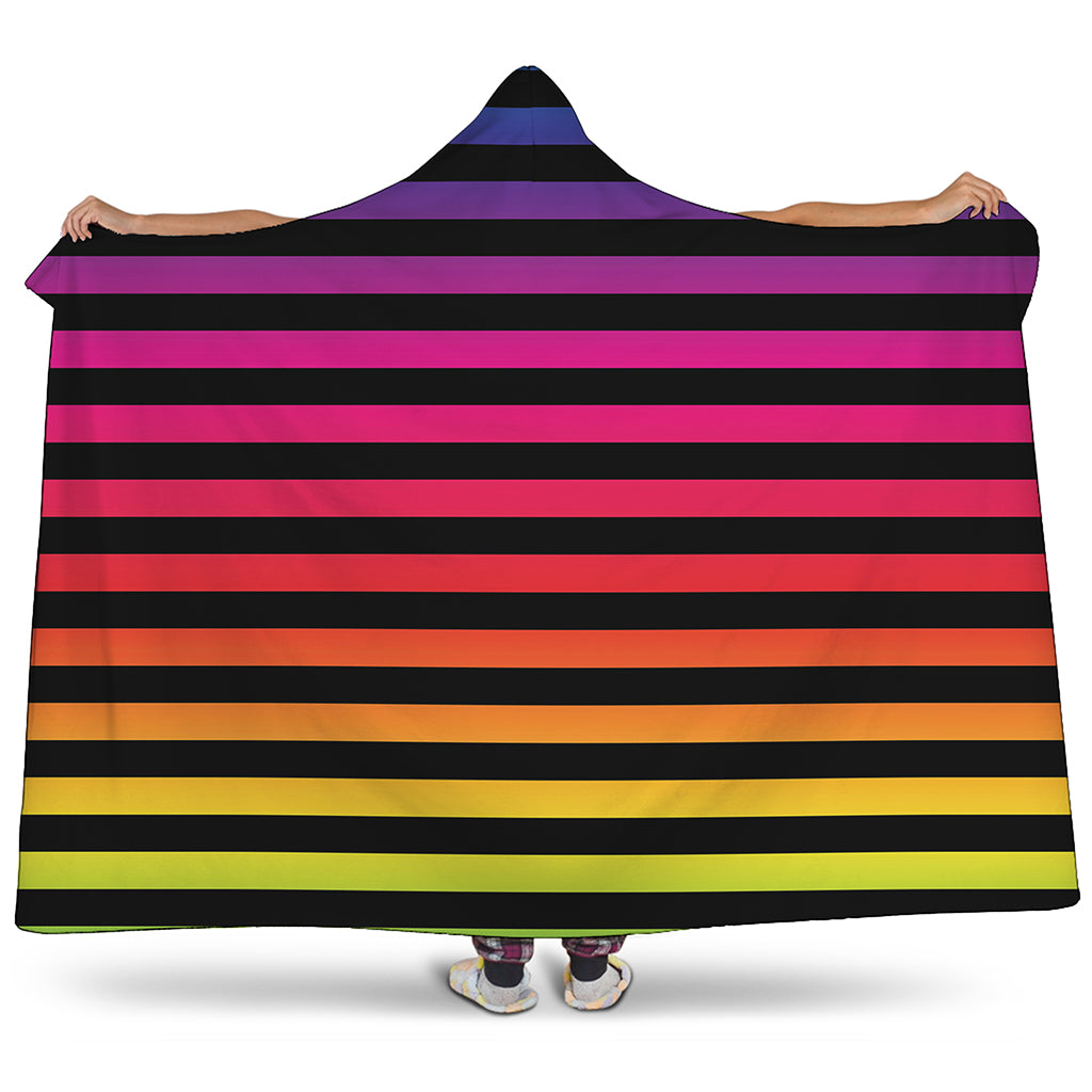 Rainbow Striped Pattern Print Hooded Blanket