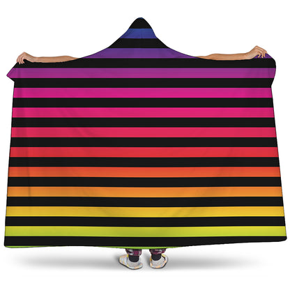 Rainbow Striped Pattern Print Hooded Blanket
